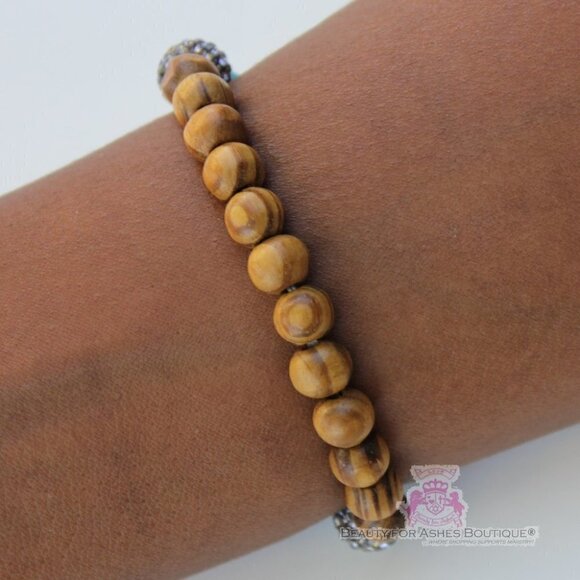 Its Your Divine Destiny Prayer Silver Plated Crystal Cross Stretch Bead Bracelet - Picture 2 of 7